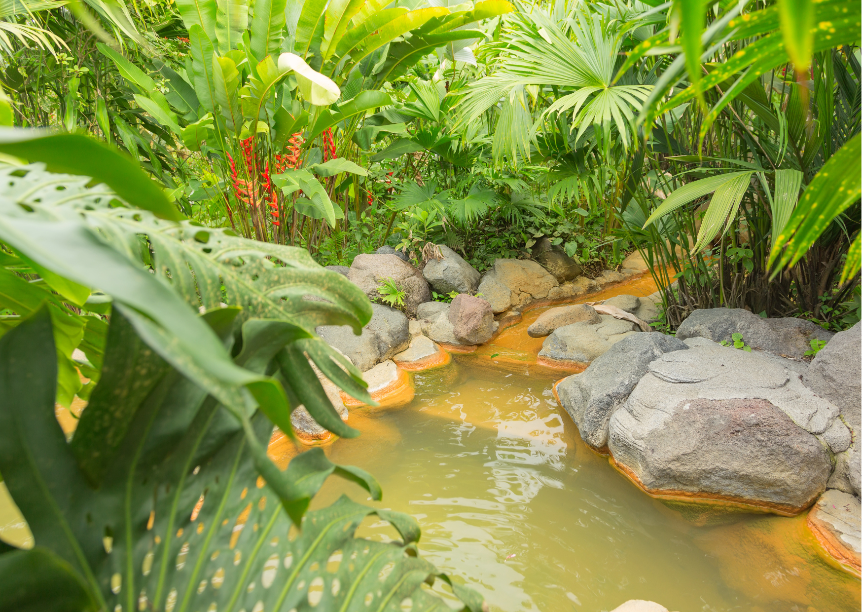 Natuurlijke warmwaterbronnen bij de Arenal vulkaan in La Fortuna, Costa Rica.