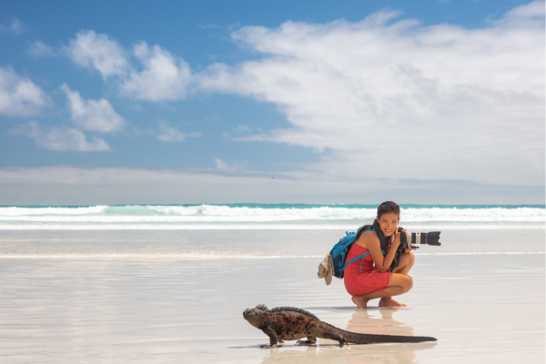 La Lobería op San Cristóbal, een natuurlijk strand op de Galápagos met een grote kolonie zeeleeuwen en helder water.