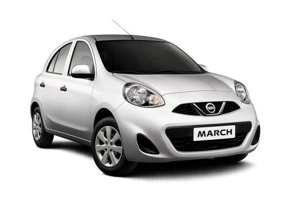 Compacte Nissan March huurauto in zilver, ideaal voor stadsritten en korte afstanden tijdens je rondreis.