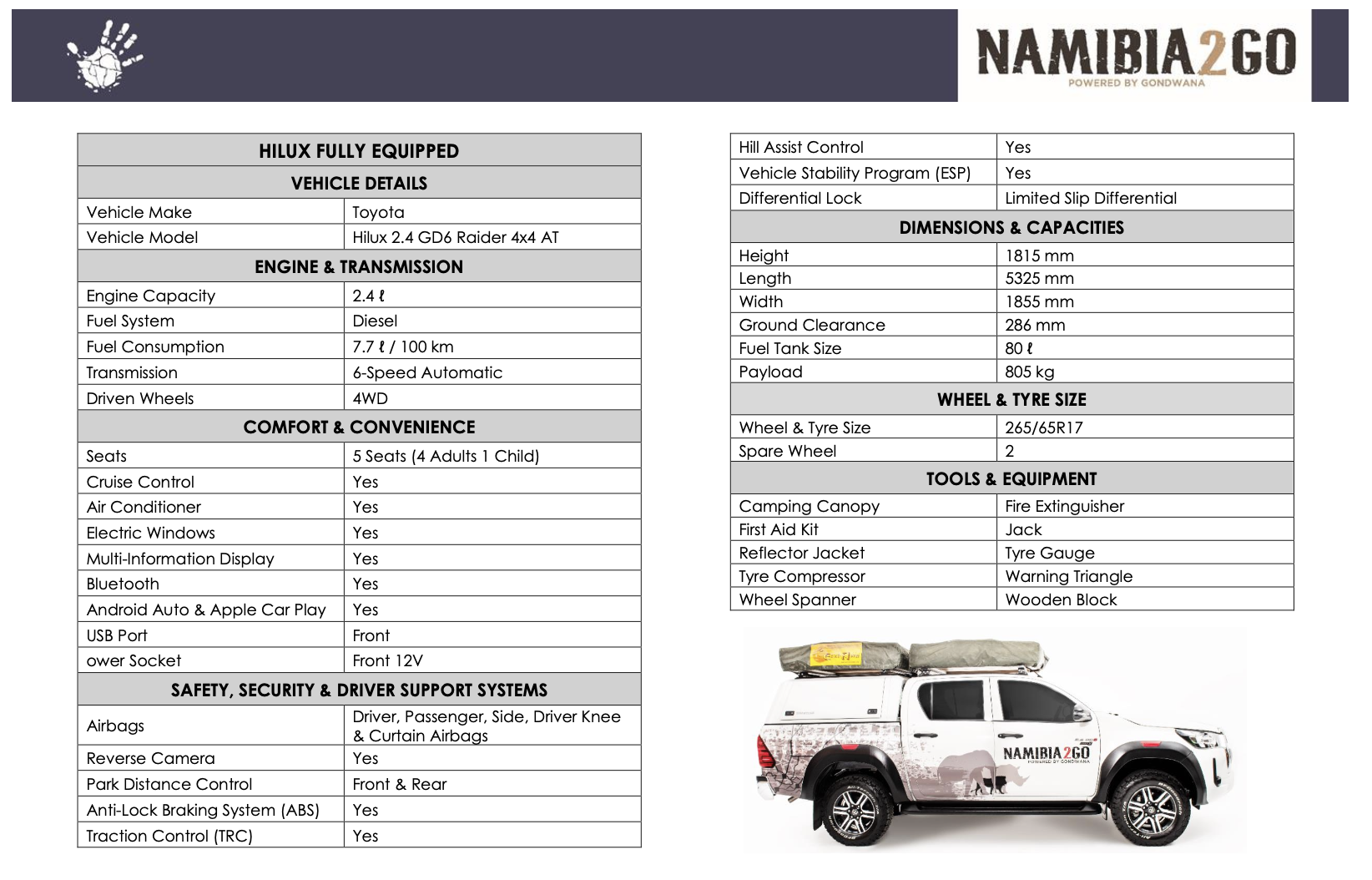 Toyota Double cab Comfort camping 