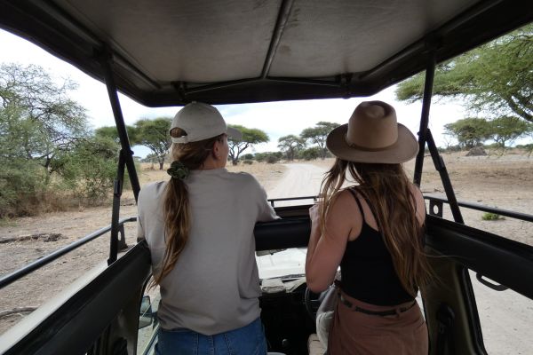 “4x4-safarivoertuig met open dak tijdens game drive in nationaal park in Afrika.”