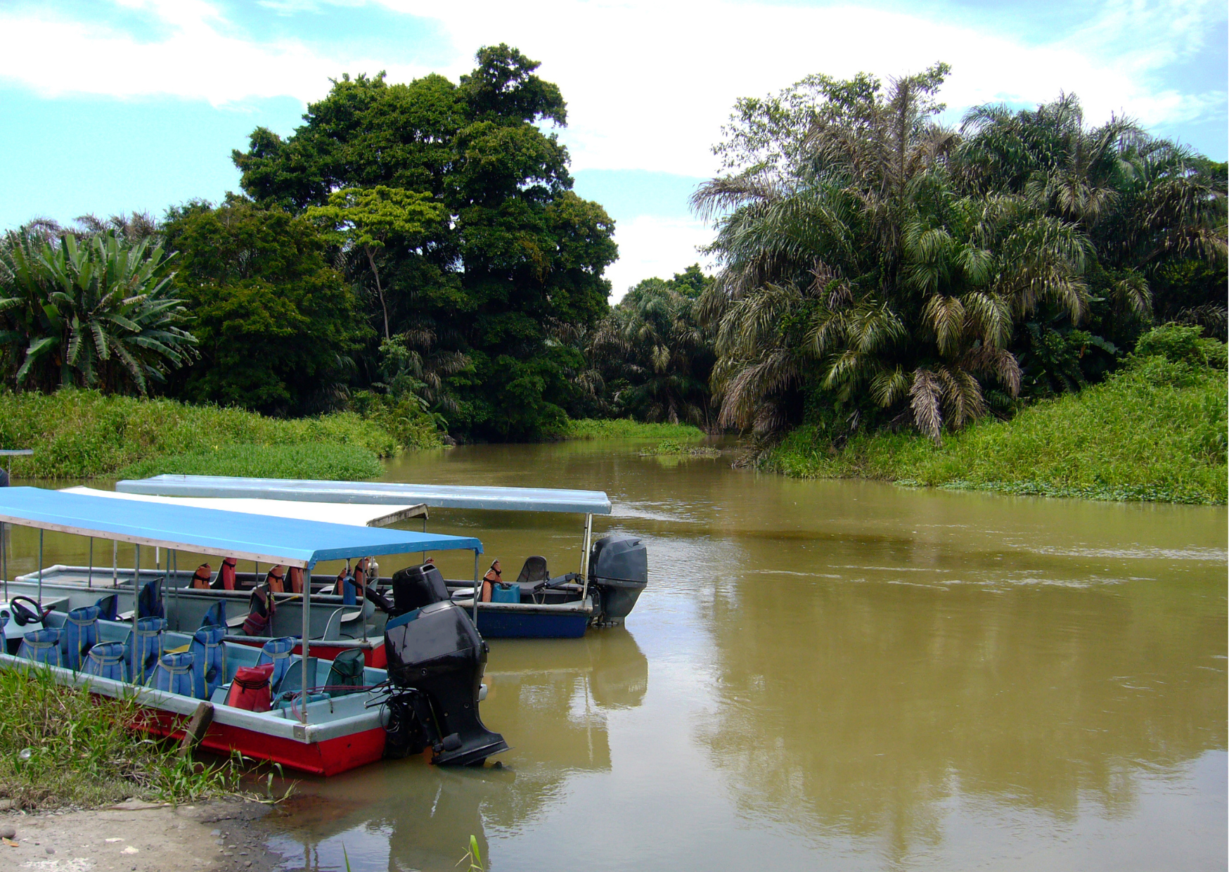 Boottransfer over de junglekanalen naar Tortuguero aan de Caribische kust van Costa Rica.