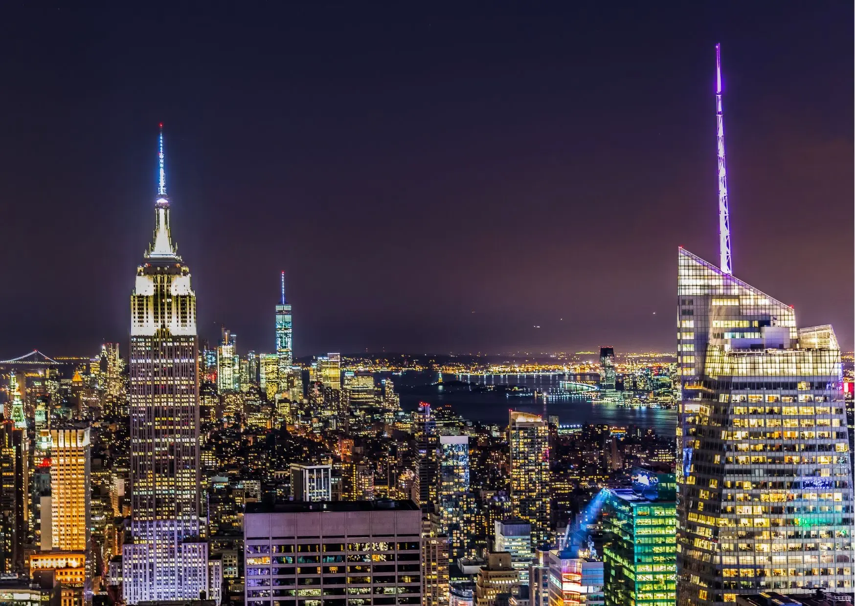 Skyline van Manhattan in New York met wolkenkrabbers gezien vanaf de Hudson River