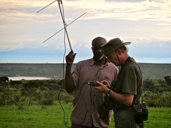 Onderzoekers-tijdens-Lion-Tracking-Experience-in-Queen-Elizabeth-National-Park-met-apparatuur-voor-het-opsporen-van-leeuwen