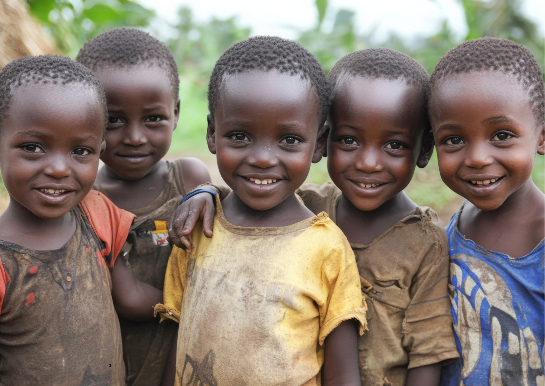 “Lachende kinderen in Afrika tijdens het dagelijks leven in een lokale gemeenschap.”

