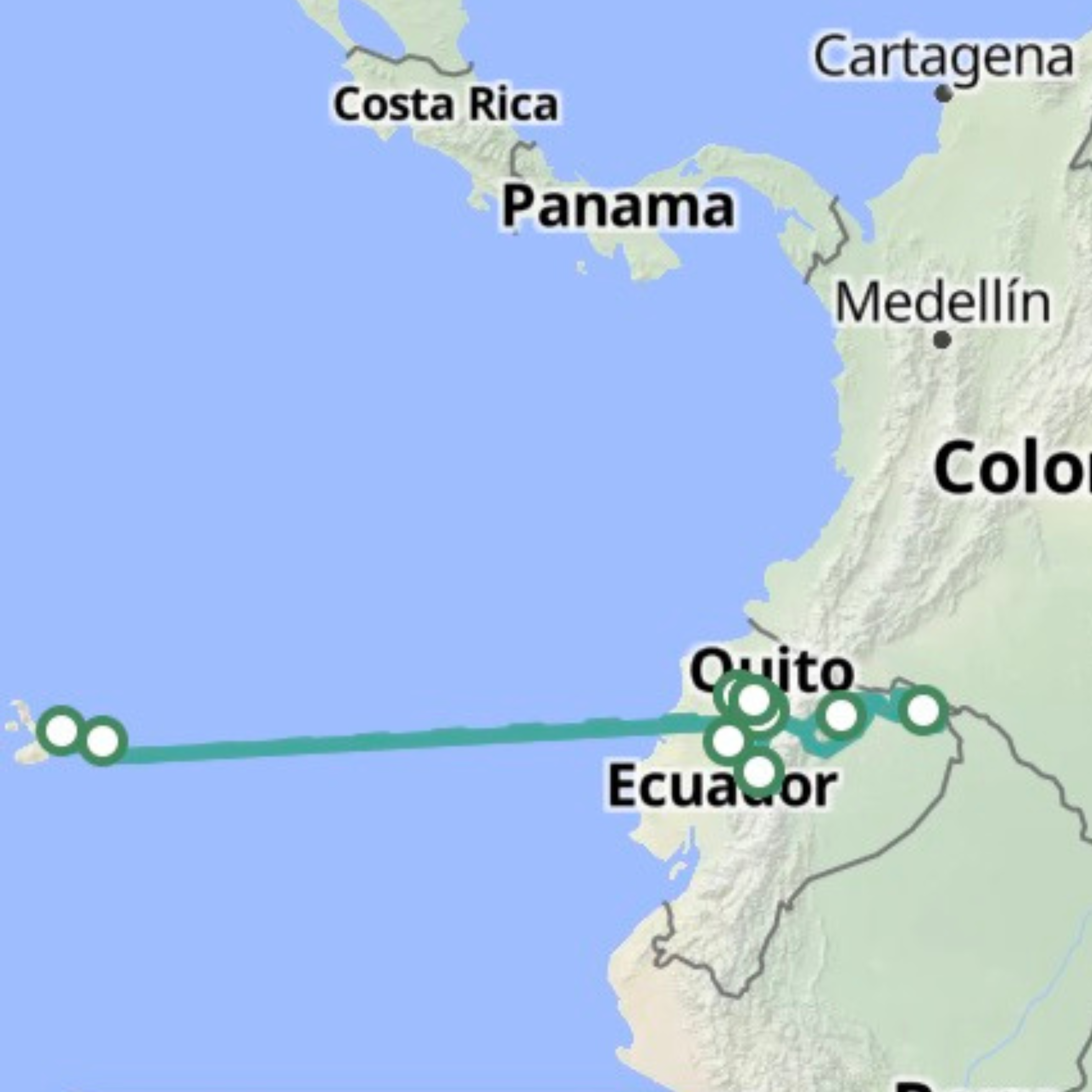 Reisroute Ecuador en Galapagos