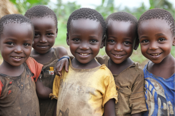 “Lachende kinderen in Botswana tijdens het dagelijks leven in een lokale gemeenschap.”