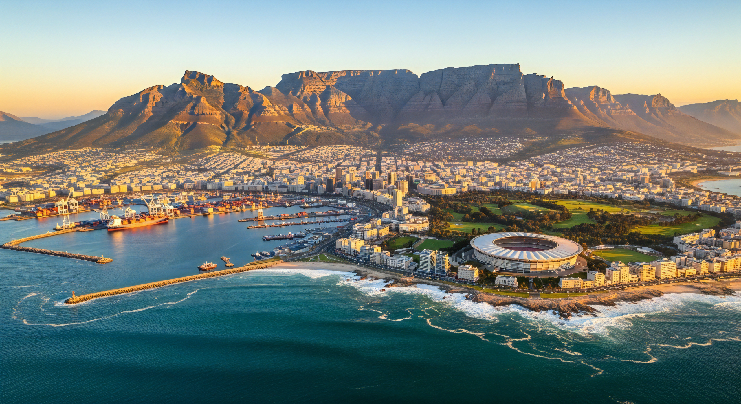 Panorama van Kaapstad met Tafelberg en Lion’s Head bij helder weer