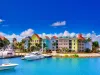 13-daagse droomreis New York & Caribbean Cruise Wit zandstrand met palmbomen en helderblauw water in Nassau op de Bahama's