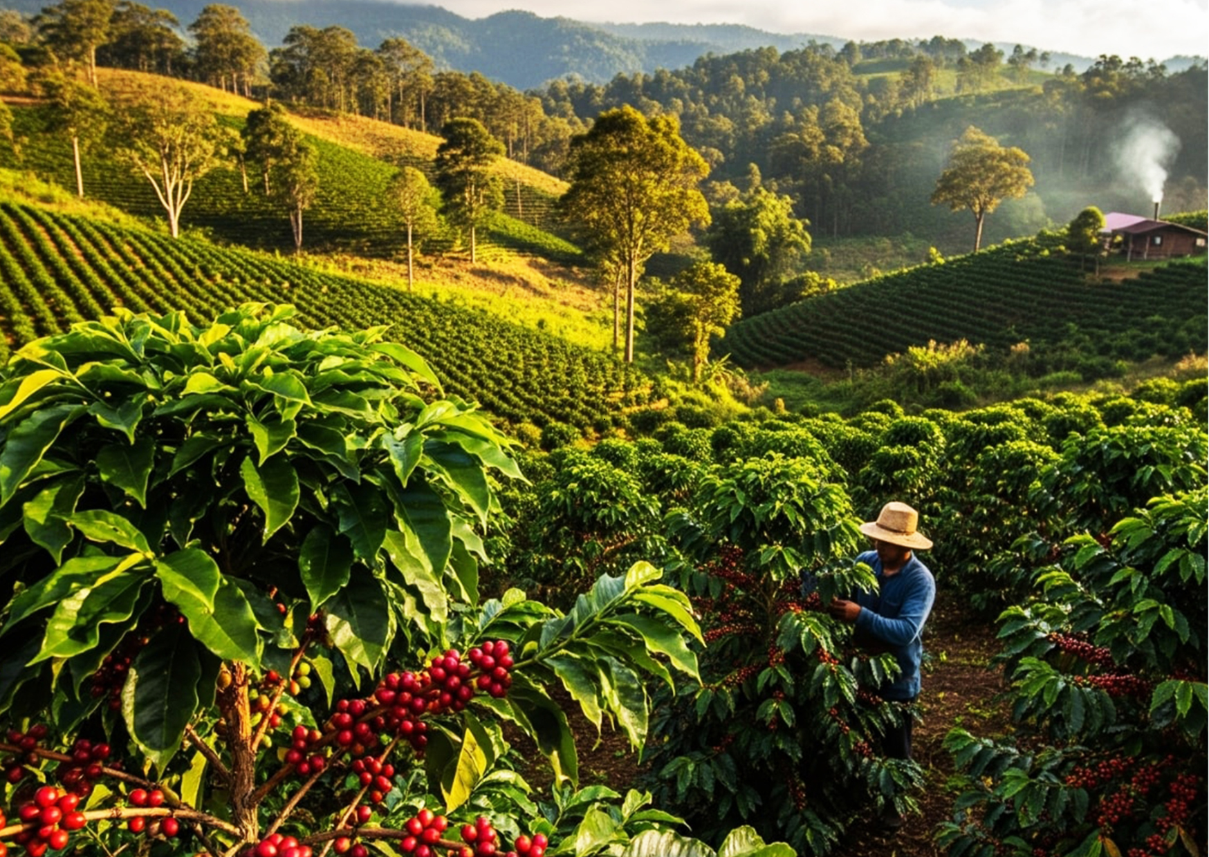Koffieplantage bij Doka Coffee Estate in het hoogland van Costa Rica.