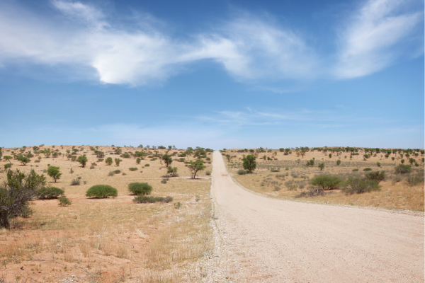 Namibie_Kalahari woestijn_Weg uitgestrekte woestijn