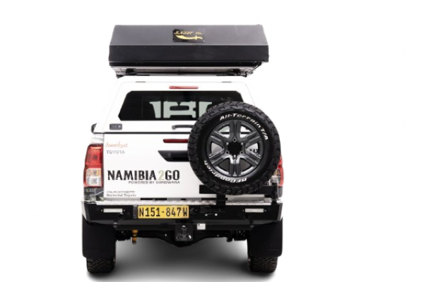 Toyota Hilux Comfort 4×4 rental with rooftop tent – premium camping vehicle for Namibia self-drive holidays