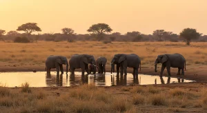 Olifanten tijdens zonsondergang in een Private Game Reserve in Zuid-Afrika