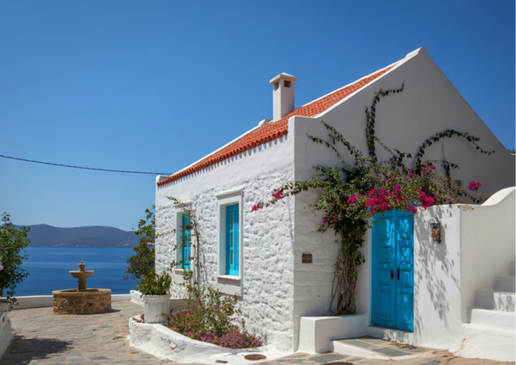 Griekse eilanden met witte dorpjes met witte huisjes