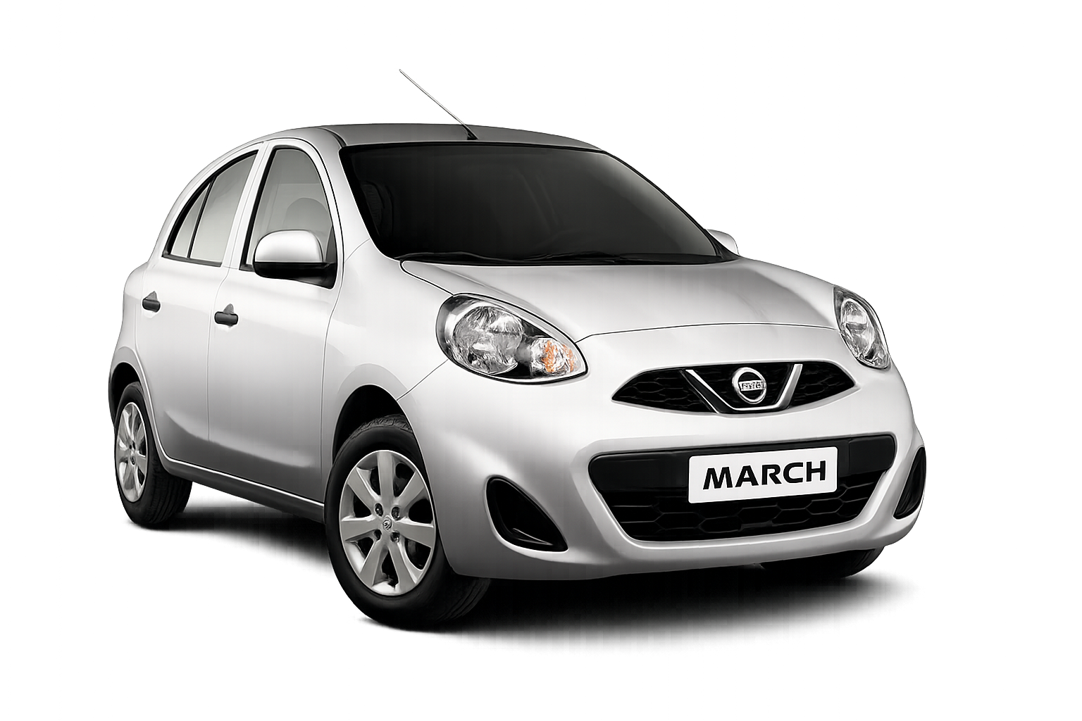 Compacte Nissan March huurauto in zilver, ideaal voor stadsritten en korte afstanden tijdens je rondreis.